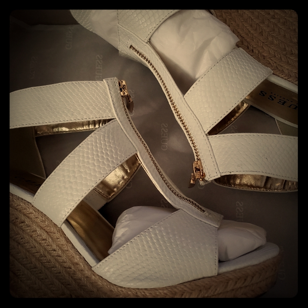 white guess wedge sandals 4.99 towards shipping